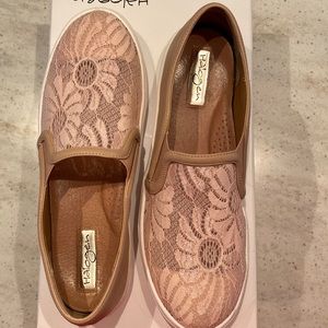 Halogen blush color leather and lace slip ons size 8